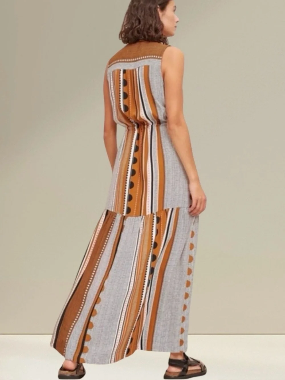 Maeve Anthropologie Alondra Maxi Dress 2P Boho Stripe Tiered Pockets Petite NWOT - Picture 9 of 16